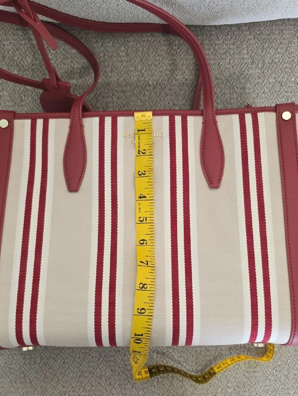 Kate Spade Market Sam Red Cream Striped Shoulder Handbag